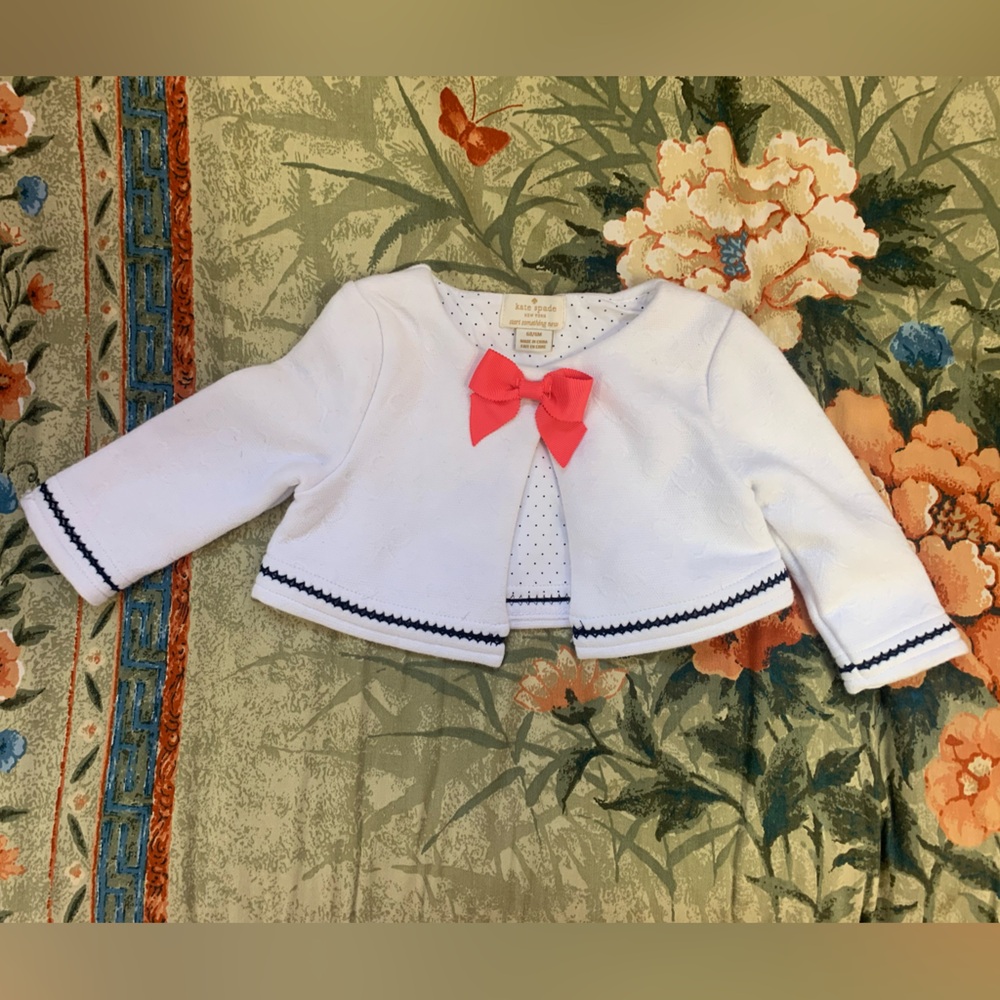 Kate Spade White Cardigan with Coral Bow 6m